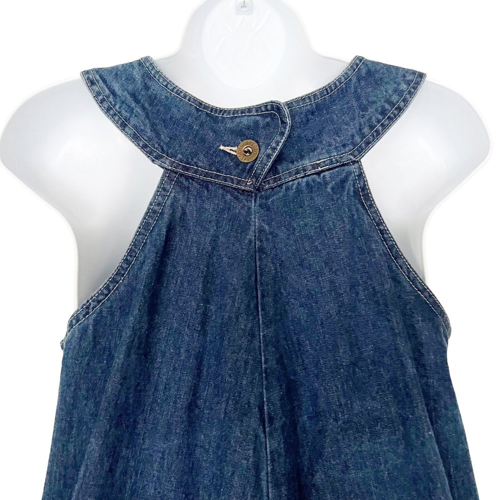 Vtg Foxmoor Denim Jumper Long Dress Floral Embroidery Sleeveless Pockets Sz M - Picture 6 of 9